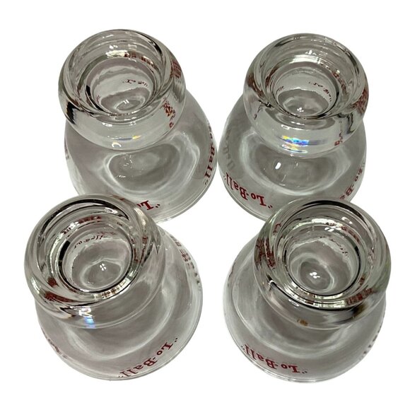 VTG EVA ZEISEL LO BALL GLASSES  SET OF 4 FOOTED RED LETTERING MCM - Picture 4 of 4